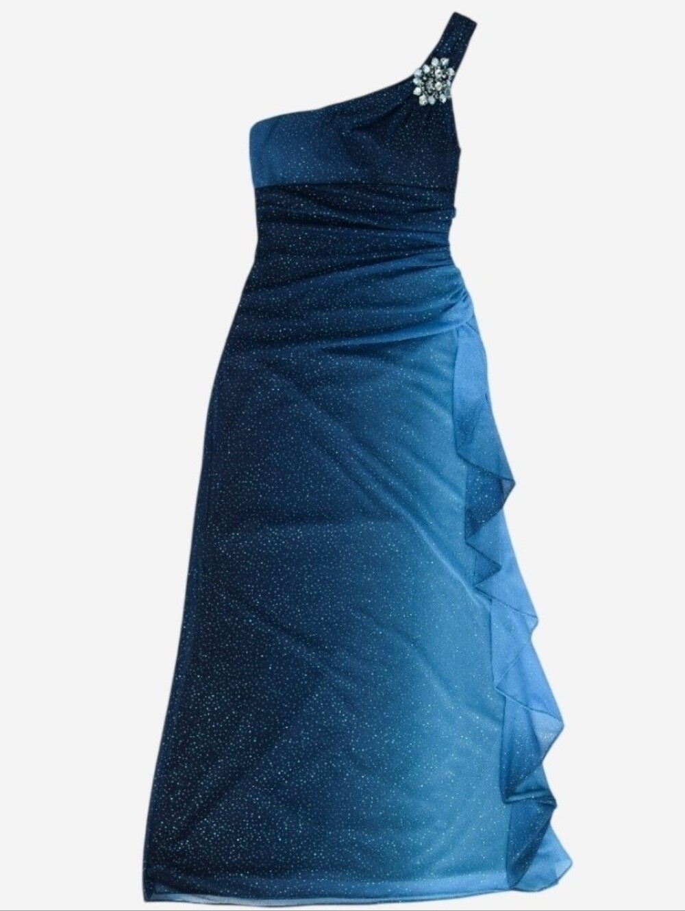 Vintage Y2K Blondie Nites Blue Ombre Glitter One Shoulder Gown Size S Celestial